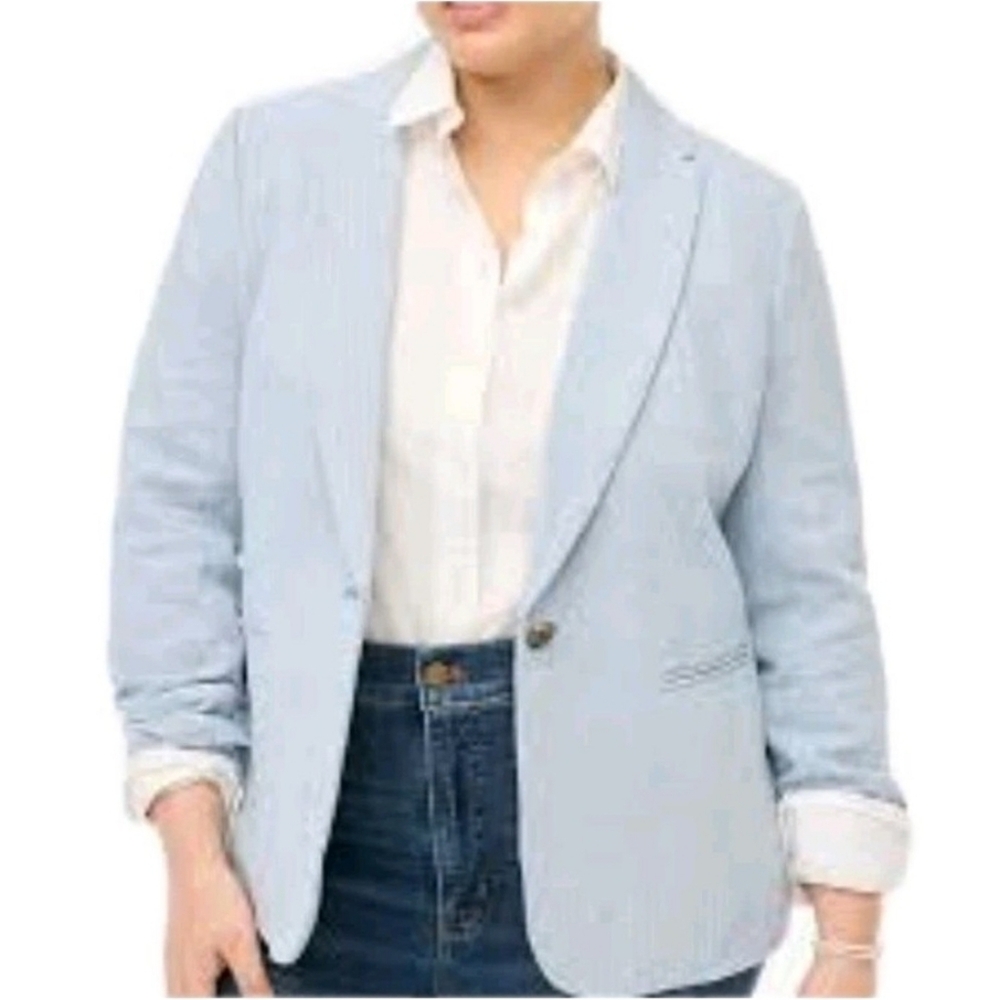 J. Crew Womens Re-Imagined Blue Herringbone Preppy Linen-Cotton Blazer Sz 16 - Picture 2 of 11